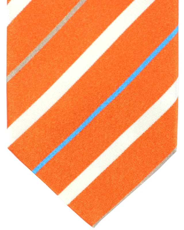 Men's tie for corporate meetings-Luigi Borrelli Tie Orange Stripes SALE