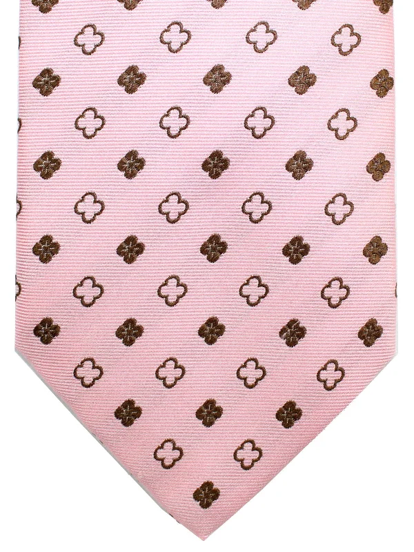 Men's tie with modern stripes-Luigi Borrelli Tie Pink Brown Geometric Mini Flowers SALE