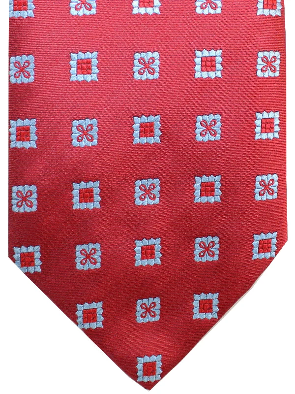 Men's tie with a floral motif-Luigi Borrelli Tie Red Blue Medallions SALE