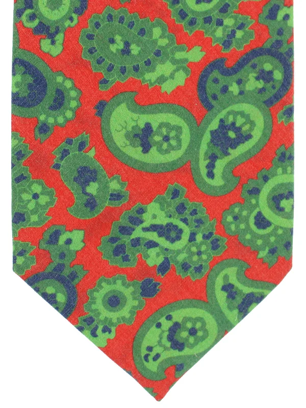 Men's tie with floral print-Luigi Borrelli Tie Red Green Navy Paisley