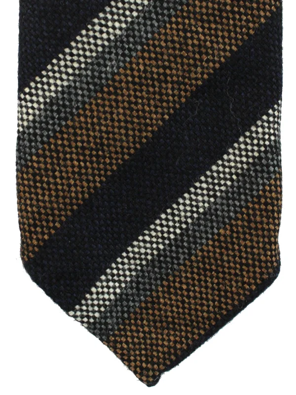 Men's tie with subtle stripes-Luigi Borrelli Wool Tie Unlined Gray Brown Stripes