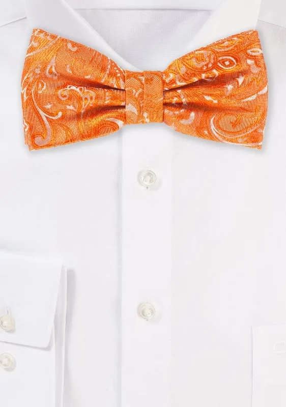 Men's tie for formal occasions-Mandarin Orange Proper Paisley Bowtie