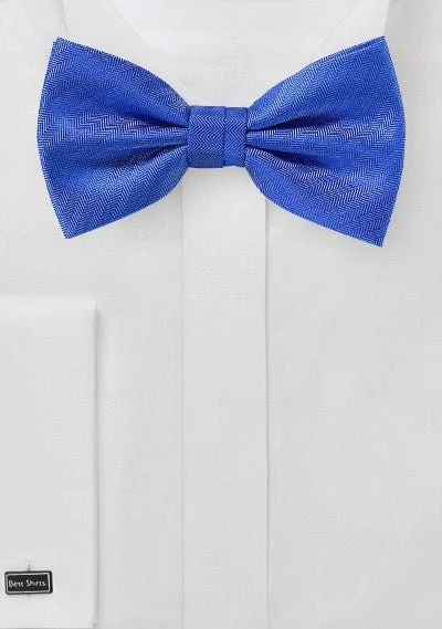 Men's tie with bold stripes-Marine Blue Herringbone Bowtie