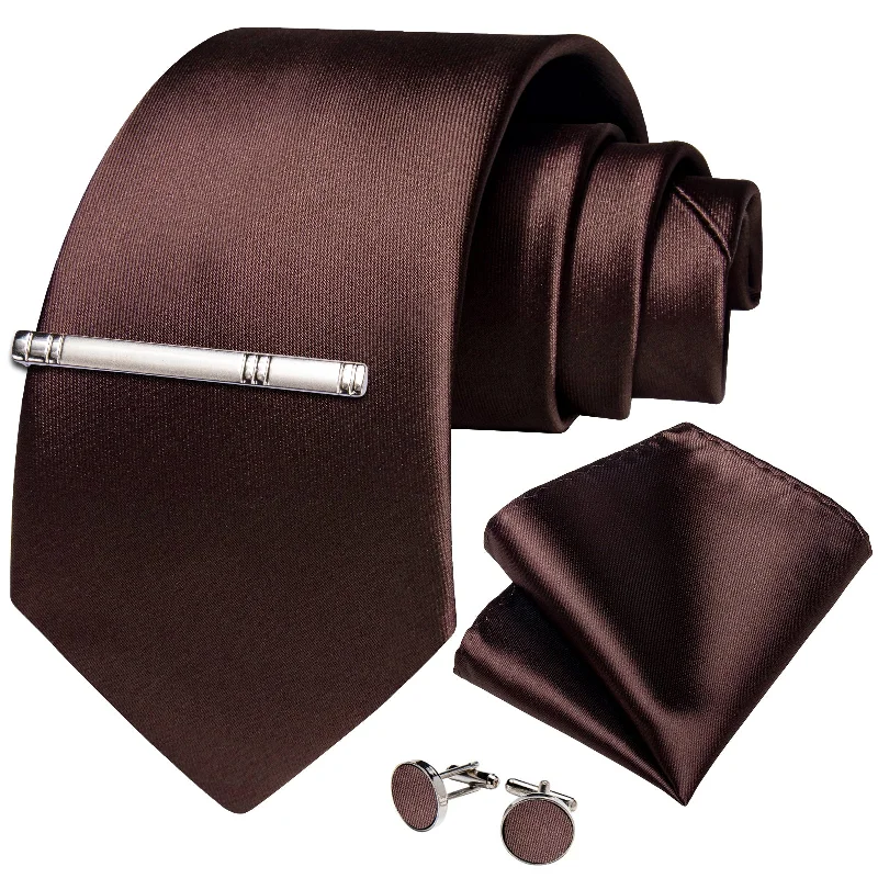 Men's tie for corporate meetings-Maroon Solid Men's Tie Handkerchief Cufflinks Clip Set