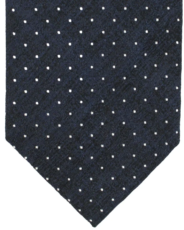 Men's silk tie for corporate events-Massimo Valeri 11 Fold Tie Dark Blue Black Silver Mini Dots - Elevenfold Necktie