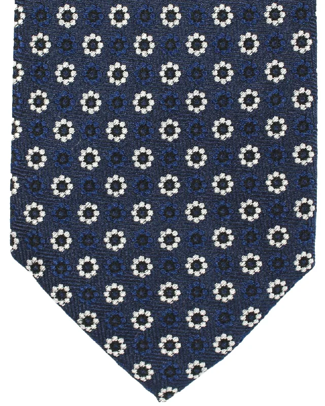 Best men's tie for a job interview-Massimo Valeri 11 Fold Tie Dark Blue Black Silver Floral - Elevenfold Necktie