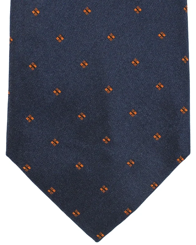 Men's tie with a checkered design-Massimo Valeri 11 Fold Tie Dark Blue Brown Geometric - Elevenfold Necktie