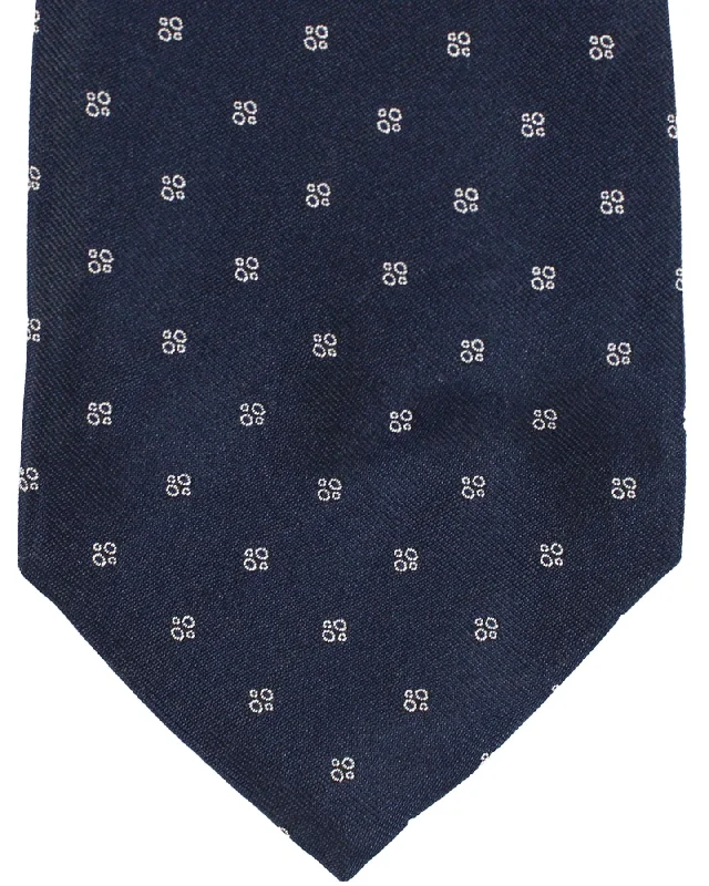 Popular men's tie designs-Massimo Valeri 11 Fold Tie Dark Blue Silver Geometric - Elevenfold Necktie