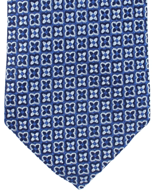 Men's tie with a diamond pattern-Massimo Valeri 11 Fold Tie Navy Gray Geometric - Elevenfold Necktie