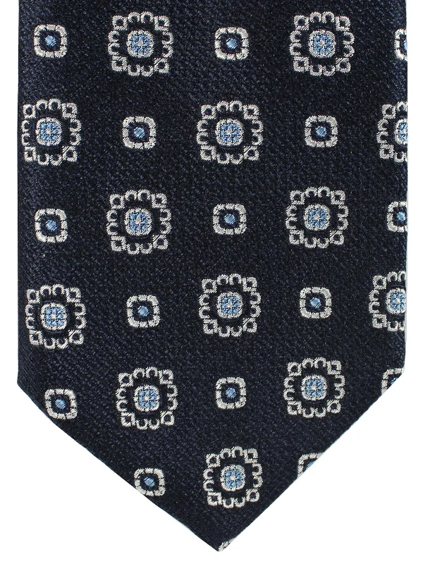 Men's tie for Christmas-Massimo Valeri Extra Long Tie Navy Medallions - Hand Made In Italy