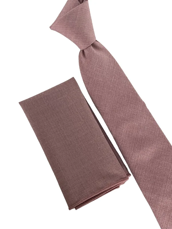 Customizable men's silk tie-Matching dusky dusty pink brick bamboo tie and pocket square