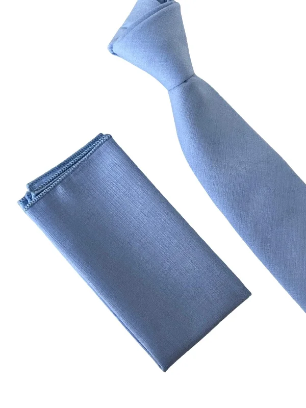 Men's classic tie for the office-Matching light baby dusky pale blue bamboo tie and pocket square