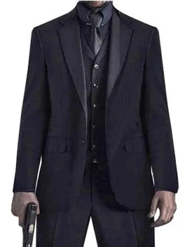 Classic men's necktie-Mens John Wick Vested Black Suit Package + Shirt & Tie