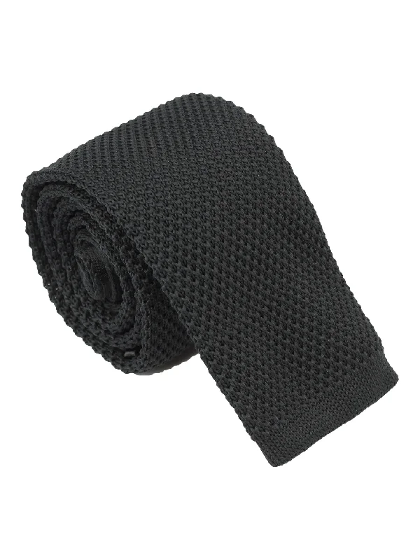 Men's tie with a contrasting stripe-PLAIN BLACK KNITTED TIE