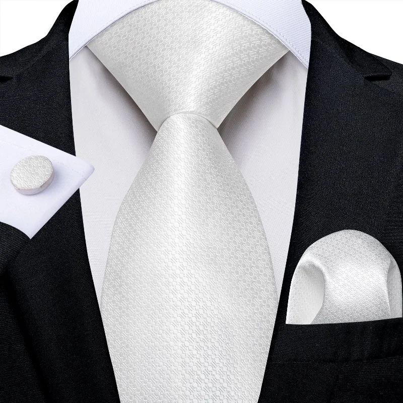 Soft men's silk tie-Milky White Solid Men's Tie Pocket Square Handkerchief Set