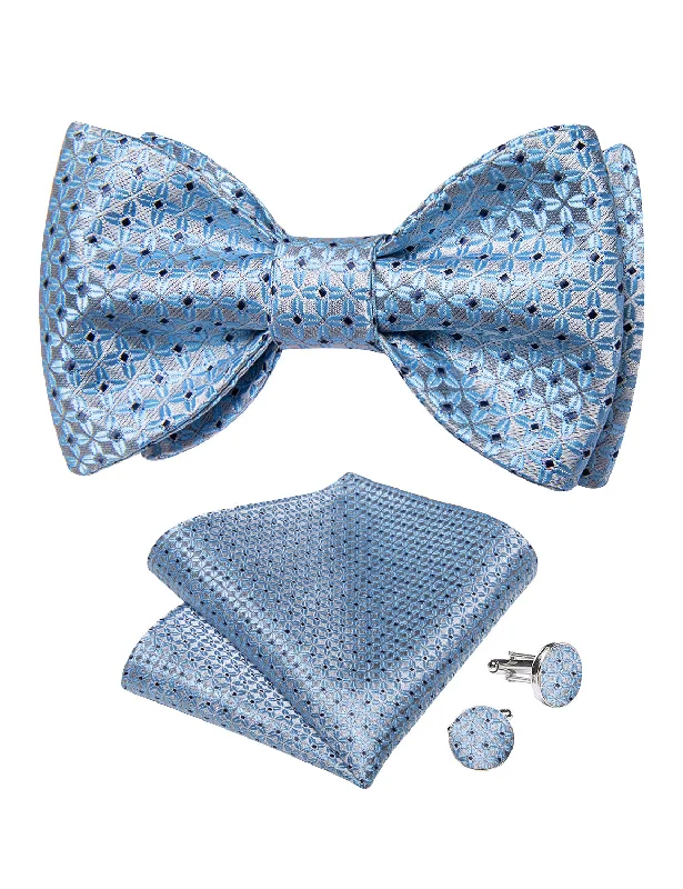 Men's slim tie-Mint Green Dotted Silk Bowtie Pocket Square Cufflinks Set