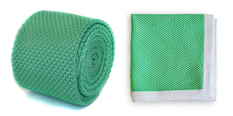 Fashionable men's tie for the office-Mint Green Knitted Tie with Matching Pocket Square