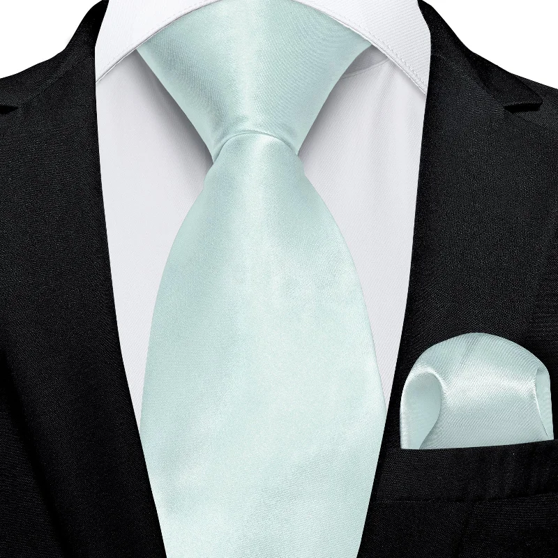 Men's silk tie for holiday season-Mint Green Solid Men's Tie Handkerchief Cufflinks Set