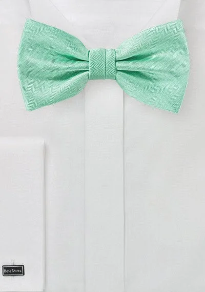 Solid color men's tie-Mint Herringbone Bowtie