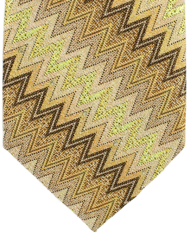 Men's tie with unique textures-Missoni Necktie Cream Brown Zig Zag Design SALE