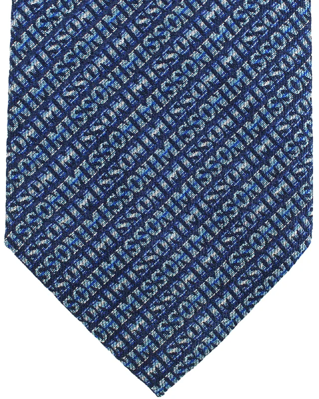 Affordable men's silk necktie-Missoni Necktie Navy Blue Logo Design