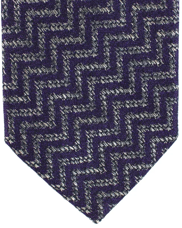 Men's tie for summer wedding-Missoni Necktie Purple Gray Zig Zag Design