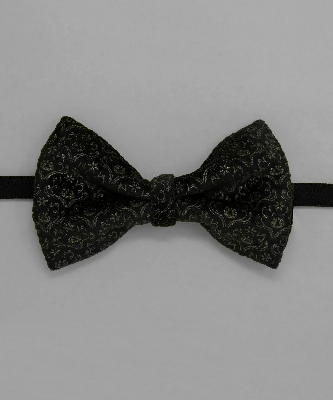 Stylish men's tie with a bold design-Monochrome Black Floral Bowtie