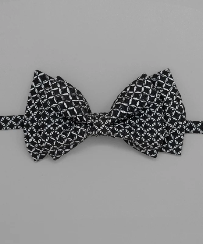 Men's business tie with subtle patterns-Monochrome  Black Geometric Bowtie