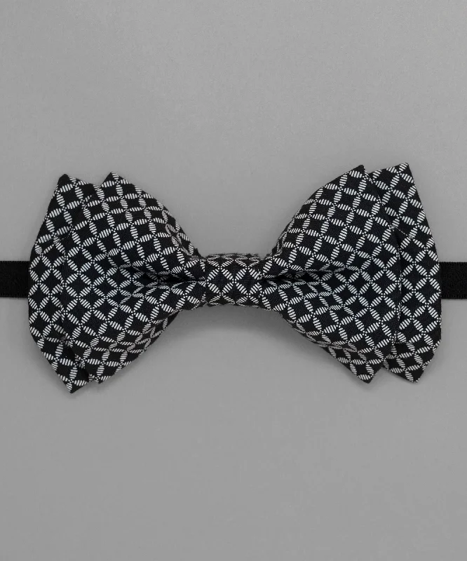 Men's tie for family gatherings-Monochrome Black Geometric Bowtie