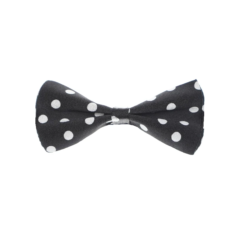 Men's necktie for upscale dining-Monochrome  Black Polka Dot Bowtie