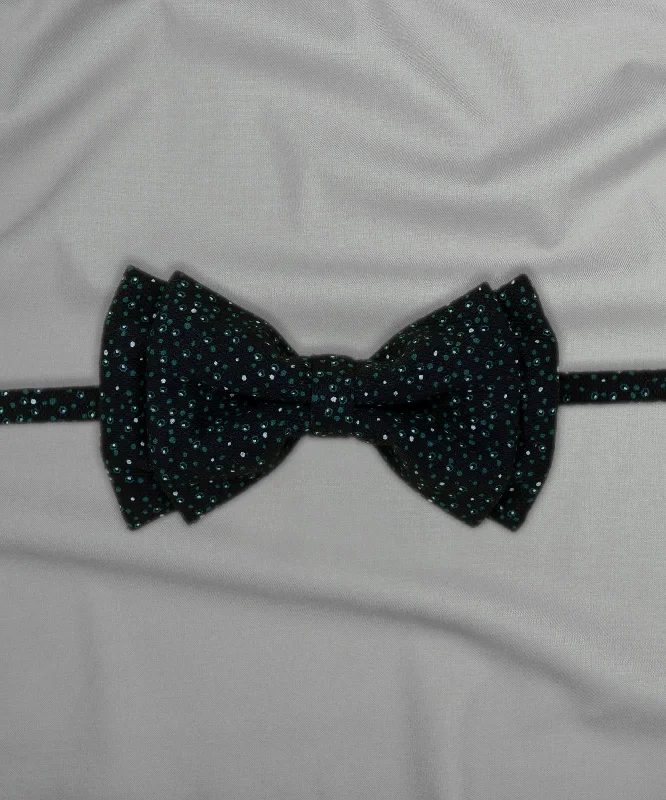 Men's tie with floral embroidery-Monochrome  Black Polka Dot Bowtie