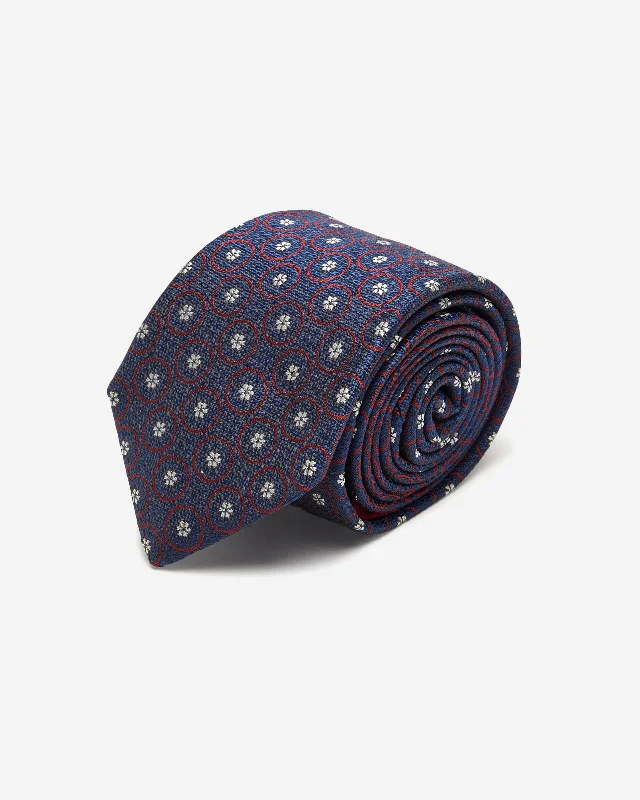 Men's tie with diagonal stripes-Navy Circular Motif Silk Tie