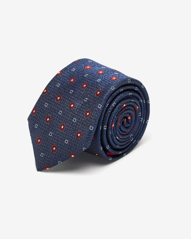 Best men's tie with stripes-Navy Floral Motif Silk Tie