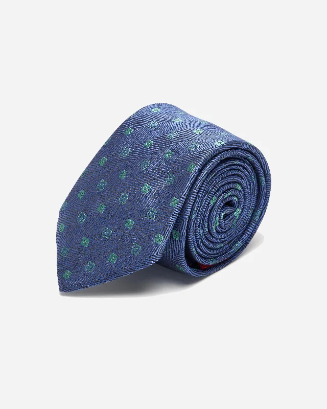 Men's business tie for interviews-Navy Herringbone with Motif Silk Tie