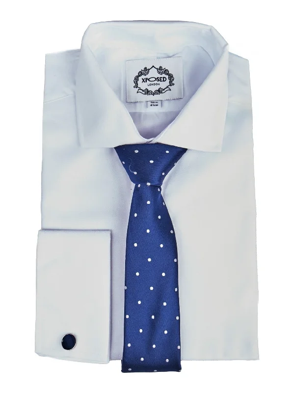 Men's tie for board meetings-NAVY POLKA DOT NECK TIE SET