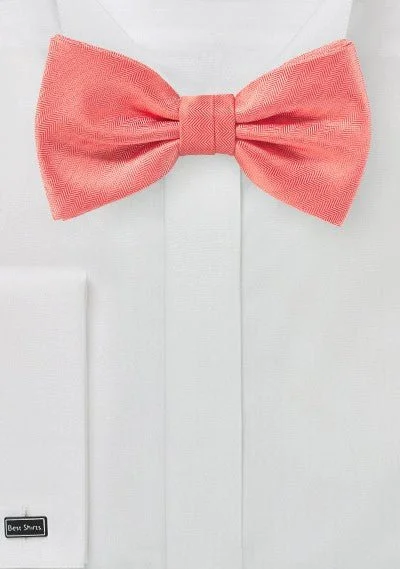 Casual office men's tie-Neon Coral Herringbone Bowtie