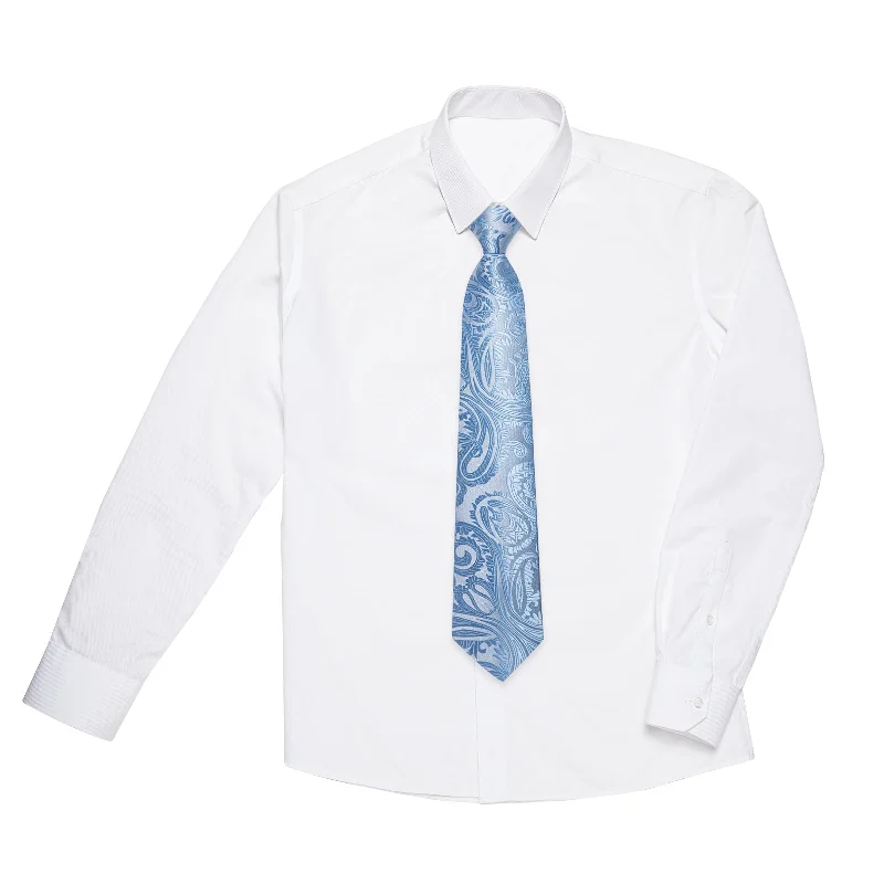 Men's tie with floral design-Light Blue Floral Silk Kid's Tie Pocket Square Set