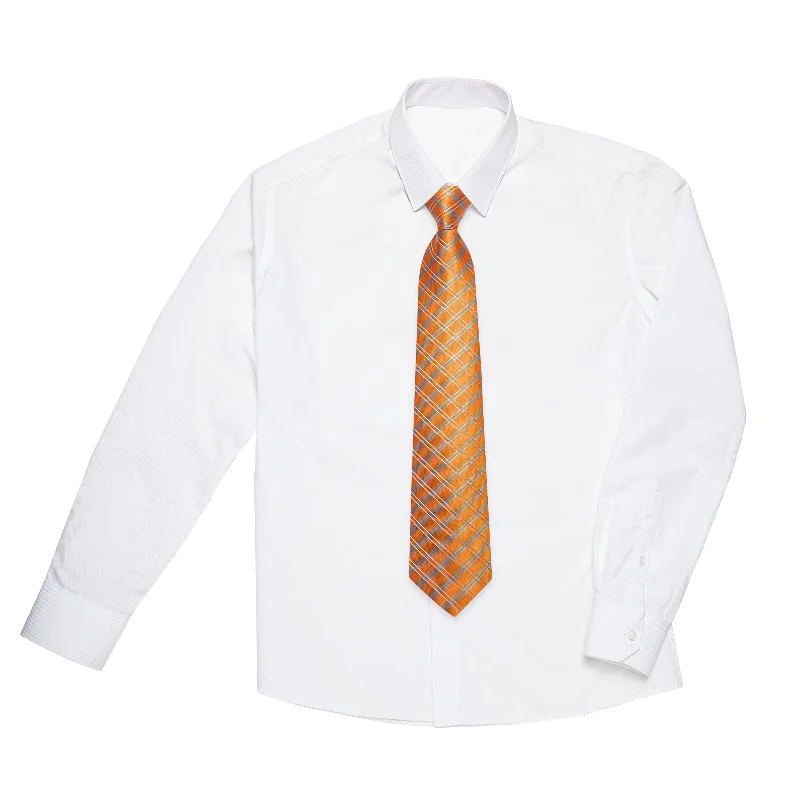 Men's tie with a solid color-Orange Plaid Silk Kid's Tie Pocket Square Set