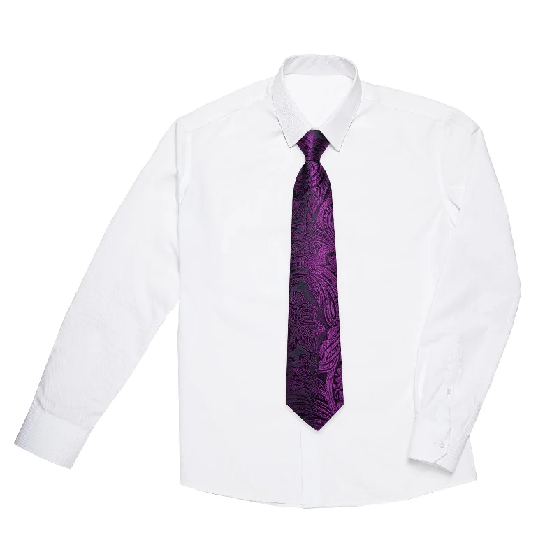 Men's tie for prom-Purple Floral Silk Kid's Tie Pocket Square Set