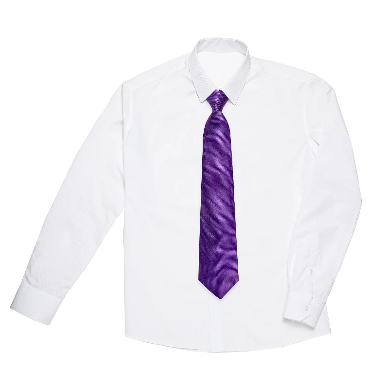 Men's tie for summer-Purple Lattice Silk Kid's Tie Pocket Square Set