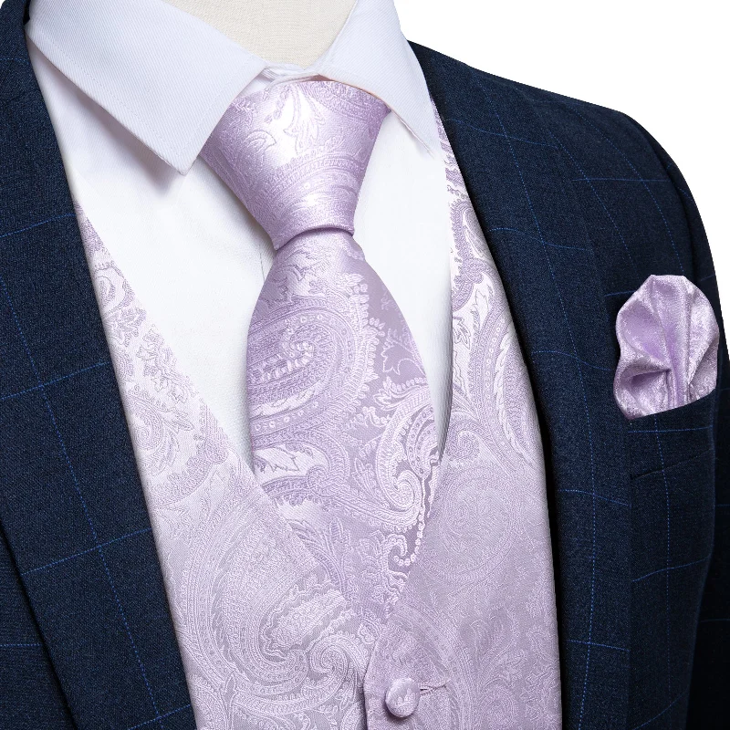 Men's tie with premium fabric-Violet Ash Floral Jacquard Silk Waistcoat Vest Tie Pocket Square Cufflinks Set