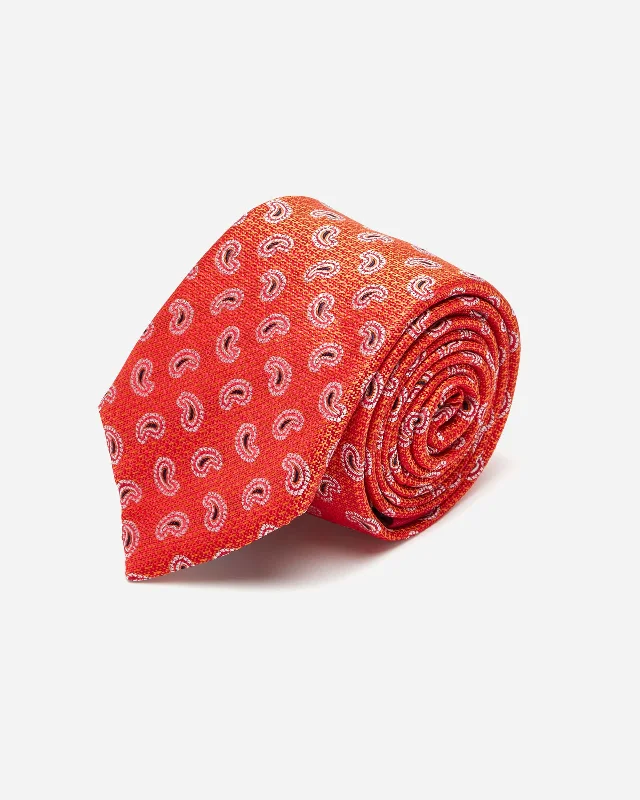 Classic men's tie for office wear-Orange Motif Silk Tie