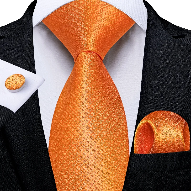 Affordable men's ties-Orange Red Polka Dot Men's Tie Pocket Square Handkerchief Set