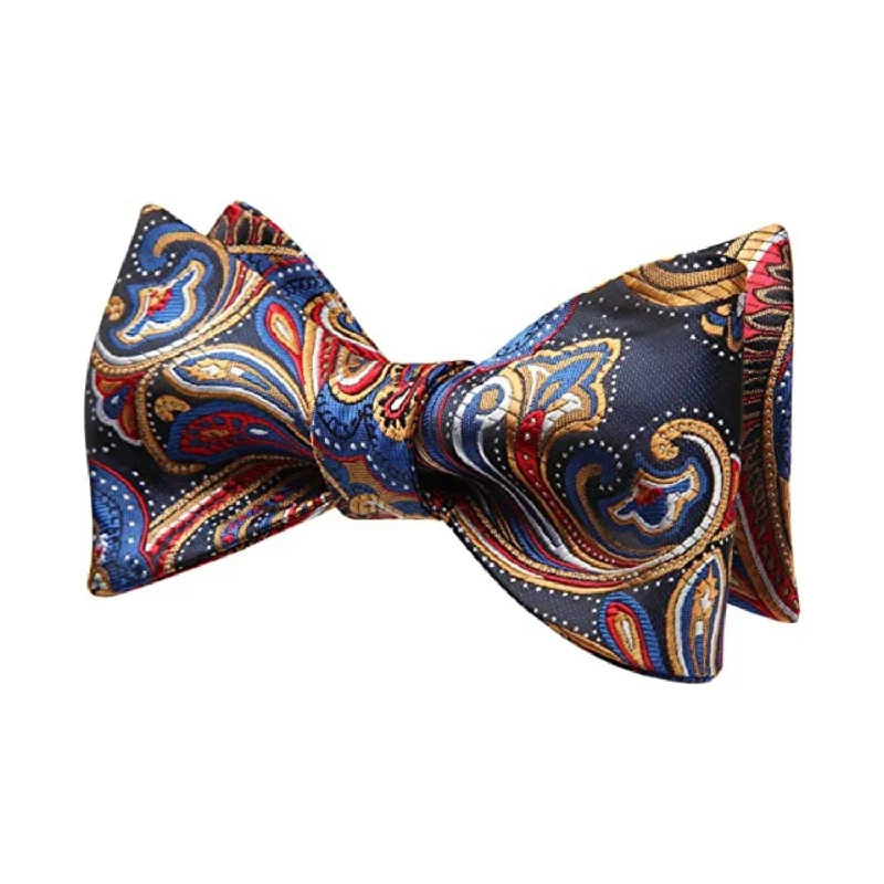 Luxury men's tie-Paisley Bow Tie - B-BLUE/ORANGE