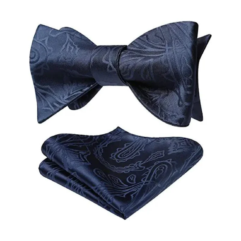 Eco-friendly men's tie-Paisley Bow Tie & Pocket Square - 2-NAVY BLUE