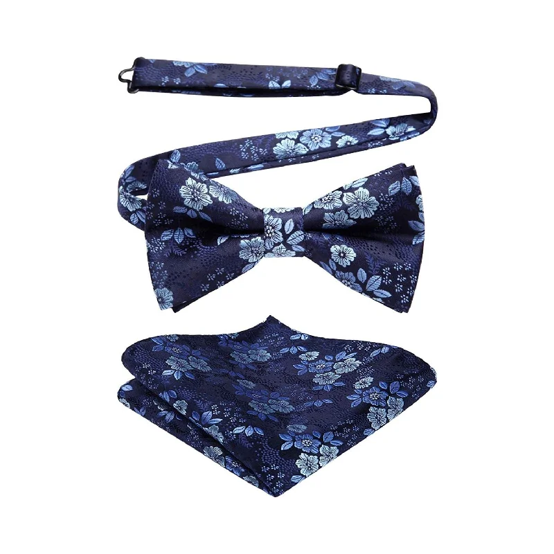 Stylish tie for professional men-Paisley Pre-Tied Bow Tie & Pocket Squaret - A-BLUE 2