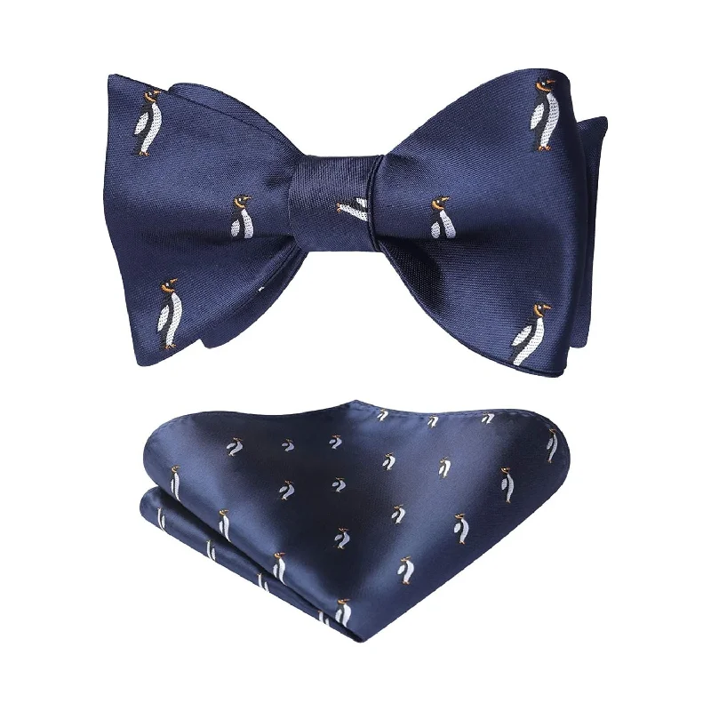 Men's tie with subtle polka dots-Penguin Bow Tie & Pocket Square - NAVY