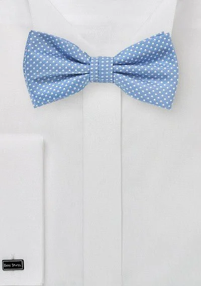 Men's silk tie for festive occasions-Periwinkle Pin Dot Bowtie