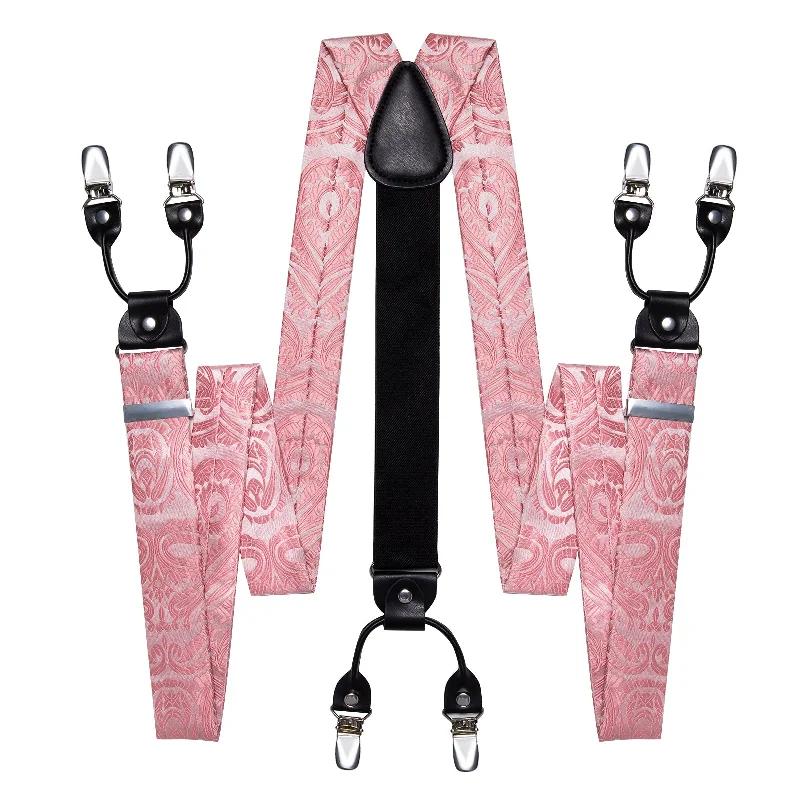 Men's necktie for upscale dining-Pink Floral Brace Clip-on Men's Suspender with Bow Tie Set