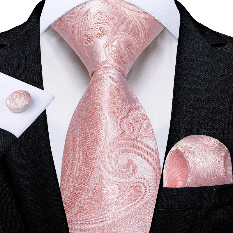 Men's tie for upscale business meetings-Pink Floral Men's Tie Pocket Square Handkerchief Set